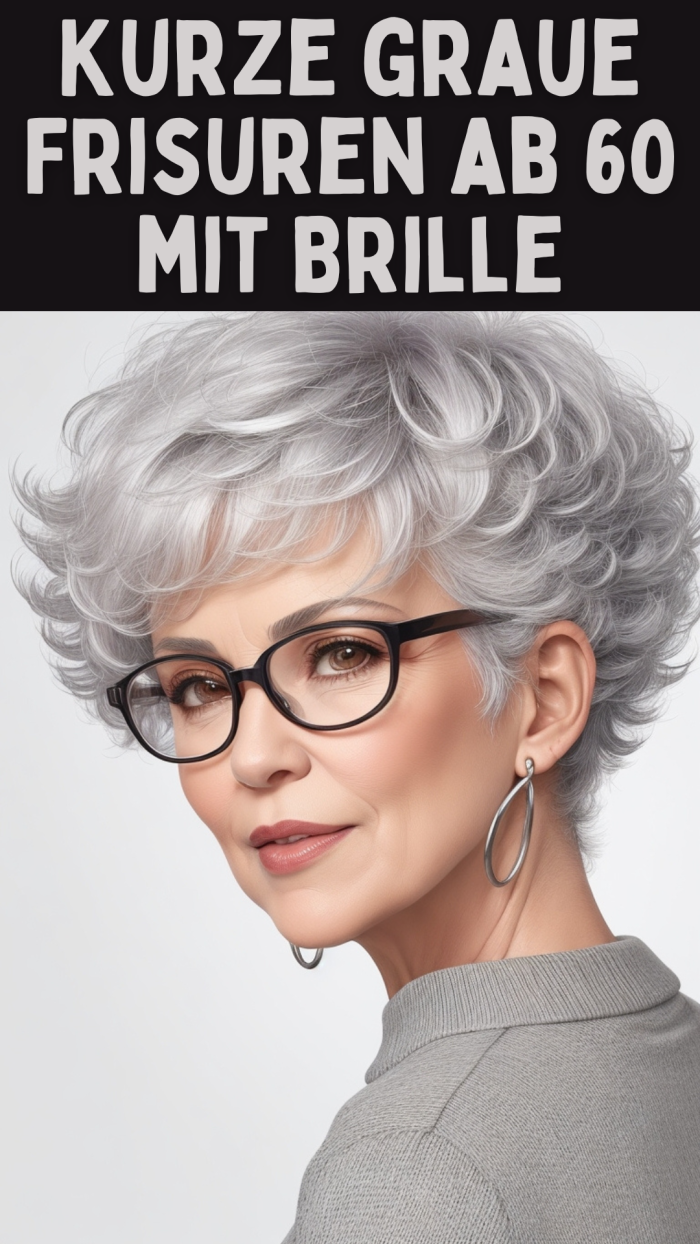 Kurze graue Frisuren ab 60 mit Brille