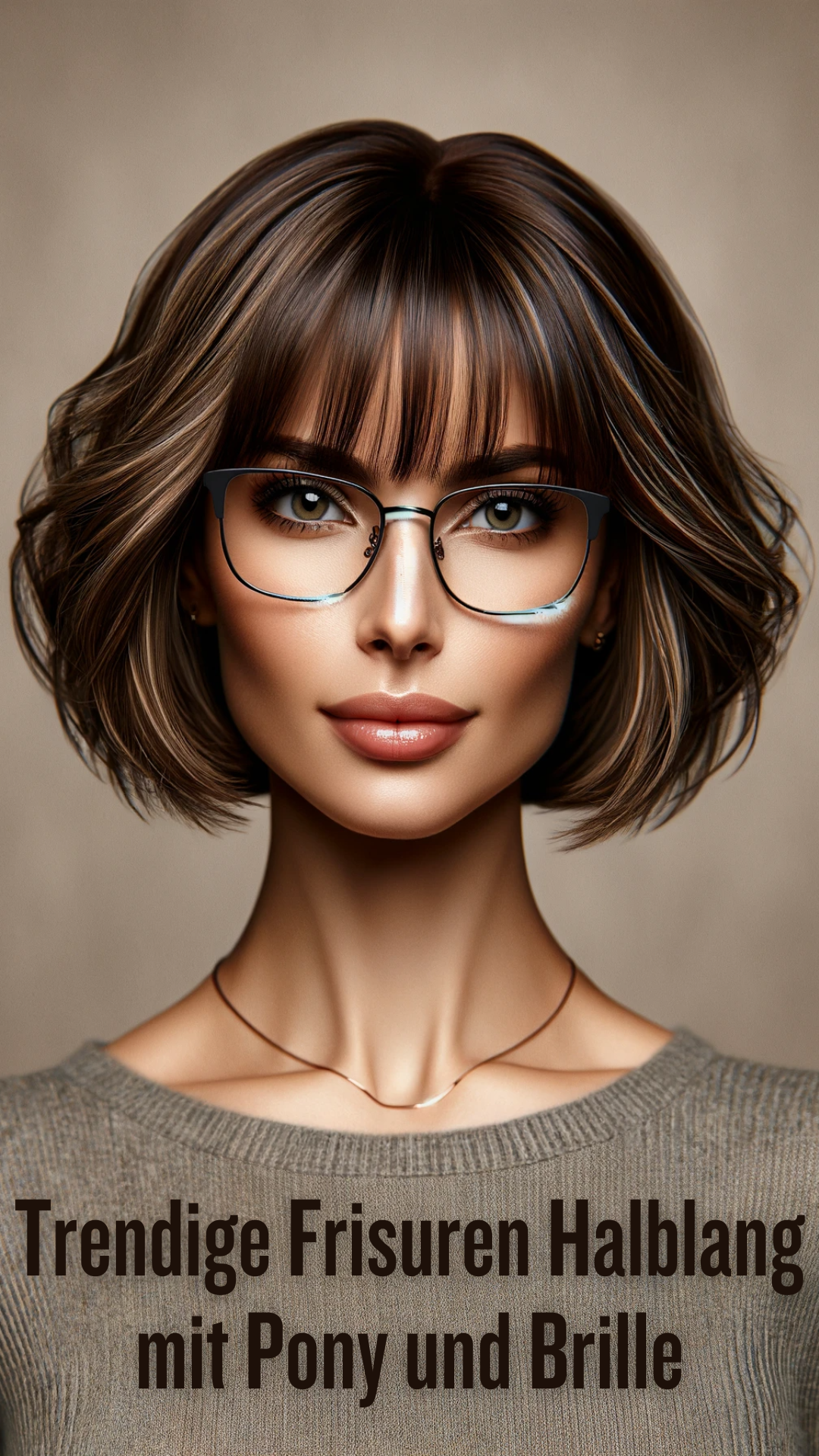 Trendige Frisuren Halblang mit Pony und Brille