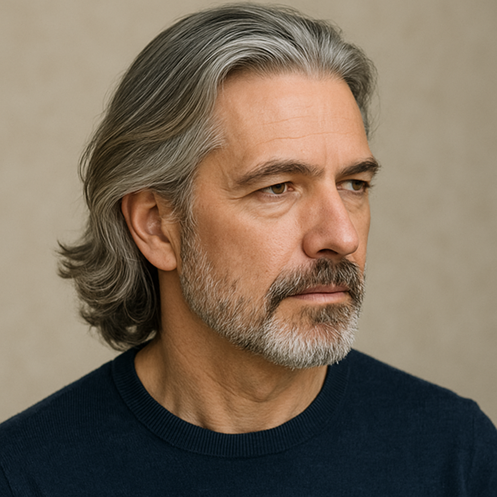 4. Längerer Look – graue Haare, die fließen 🧔‍♂️