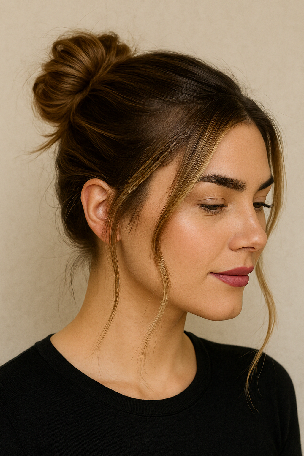 Messy Bun mit Glanz-Effekt