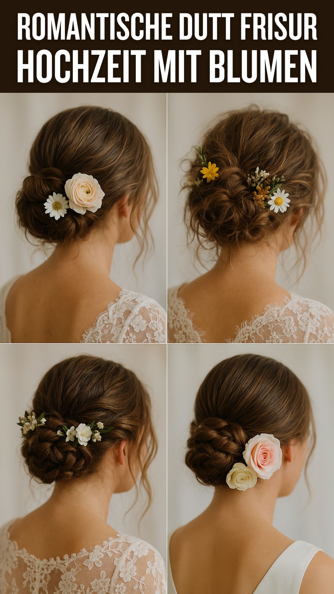 romantische dutt frisur hochzeit mit blumen