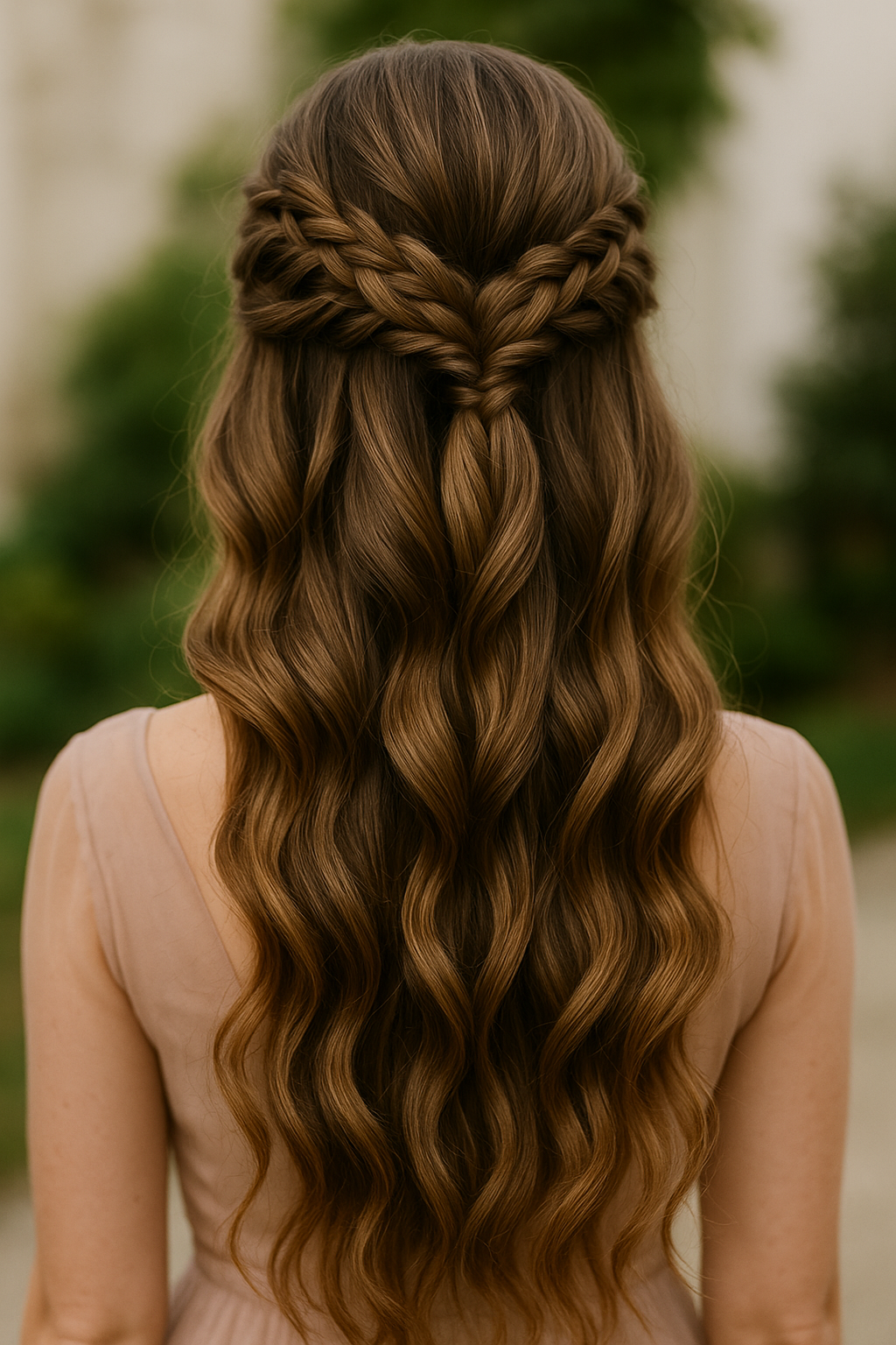 👑 Halboffene Frisur Hochzeit Gast mit Flechtelementen für lange Haare