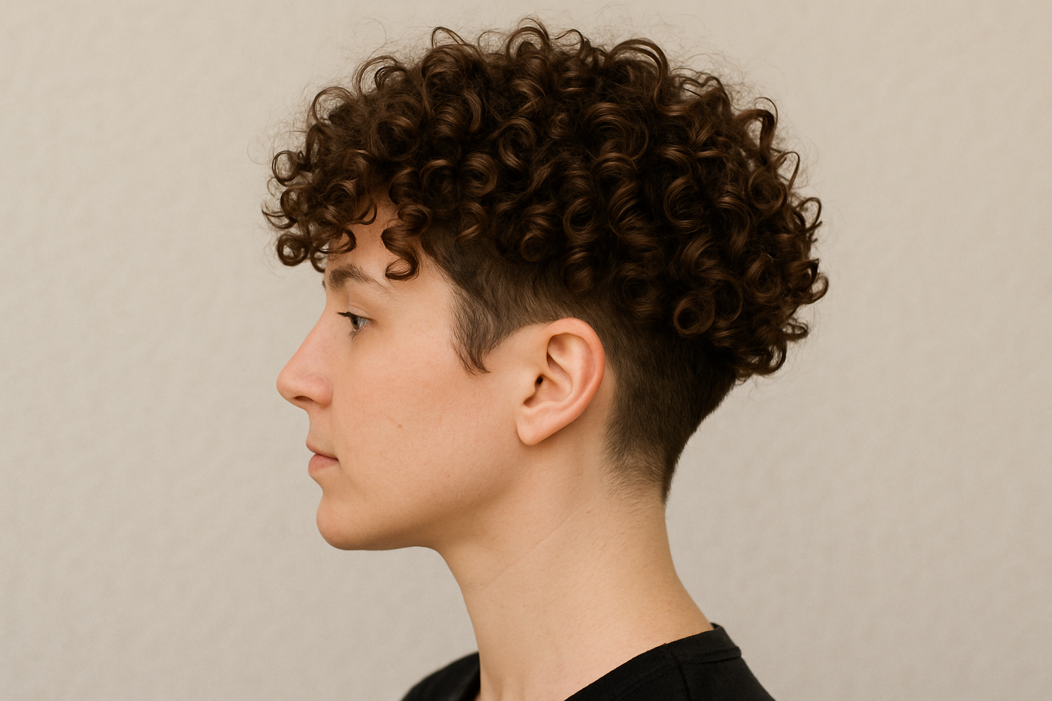 🔹 Nackenundercut mit Korkenzieherlocken