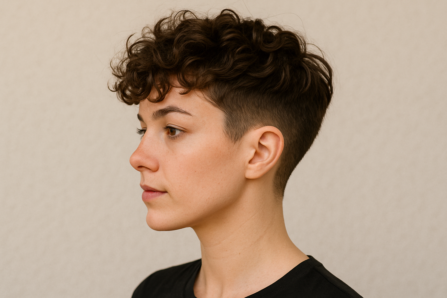 🔹 Pixie Cut mit Locken und Undercut