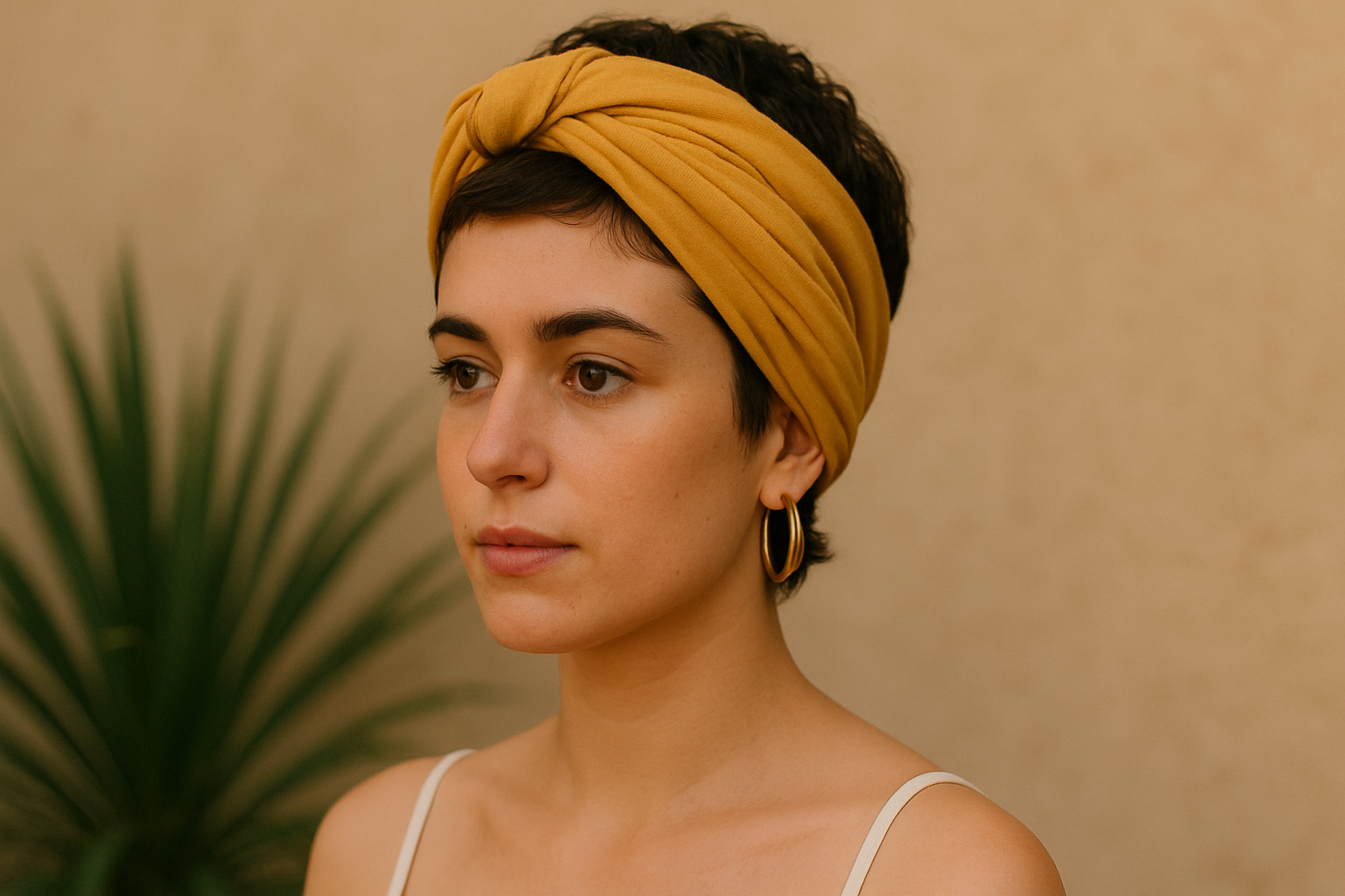 Haartuch binden turban style mit kurzen Haaren