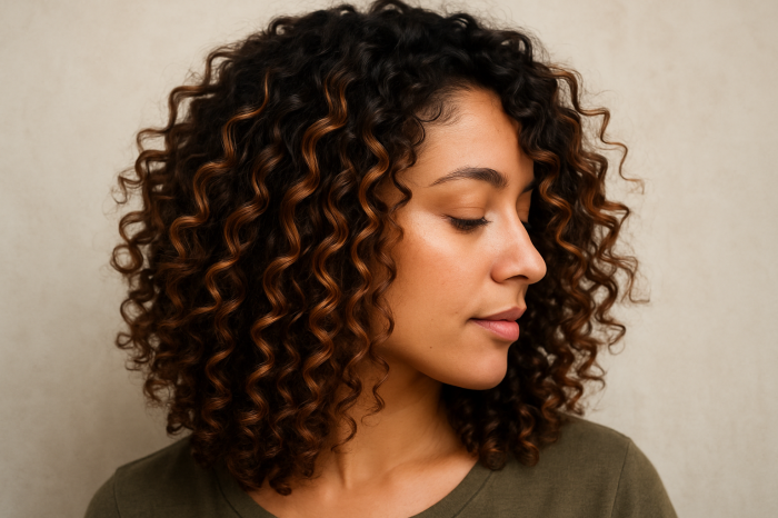 Sanfte Balayage Highlights für lockige Haare die deinen Look sowas von boosten