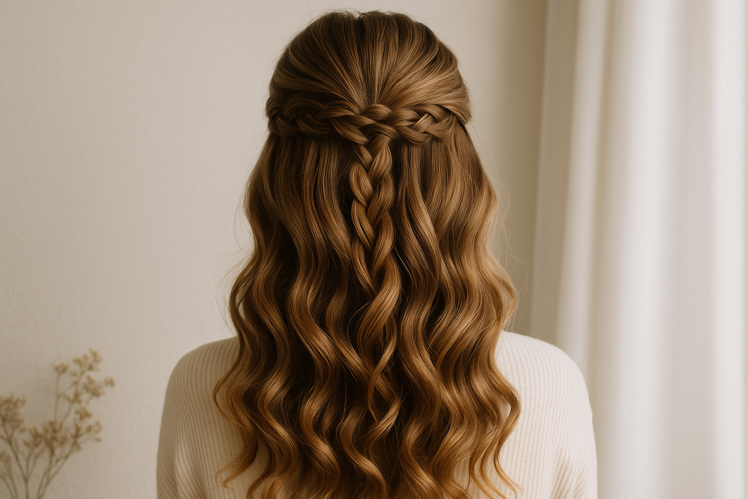 Halb offene Frisur geflochten mit Locken – der Look der dir Komplimente ohne Ende bringt