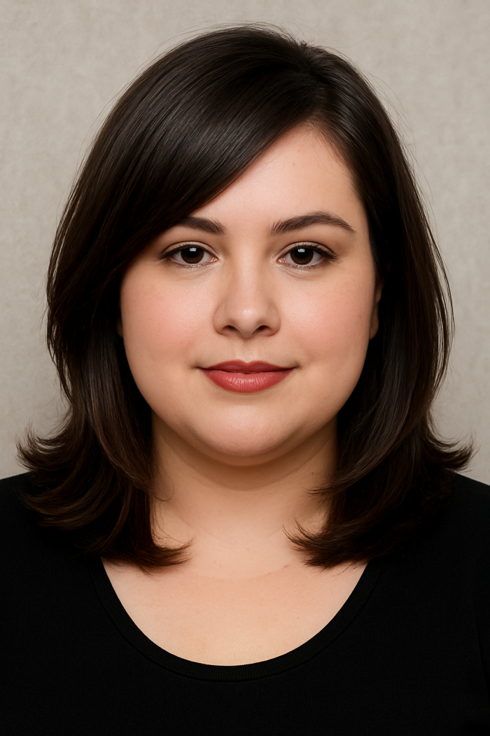 Mittellanger Haarschnitt für ein rundes Gesicht mit Seitenscheitel