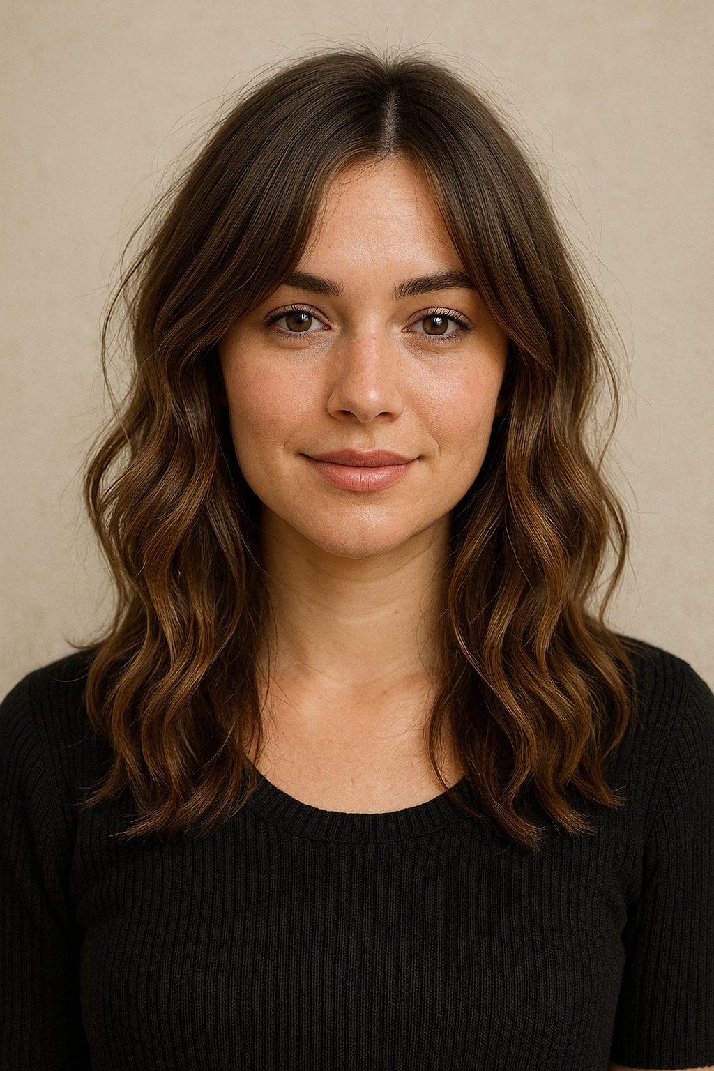 Mittellanger Haarschnitt für ein rundes Gesicht mit leichten Beach Waves