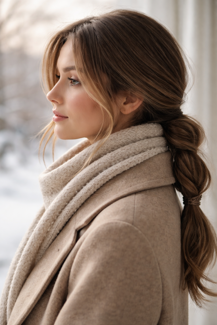 2 Winter Frisuren ohne Hitze Der tiefe Zopf im Nacken