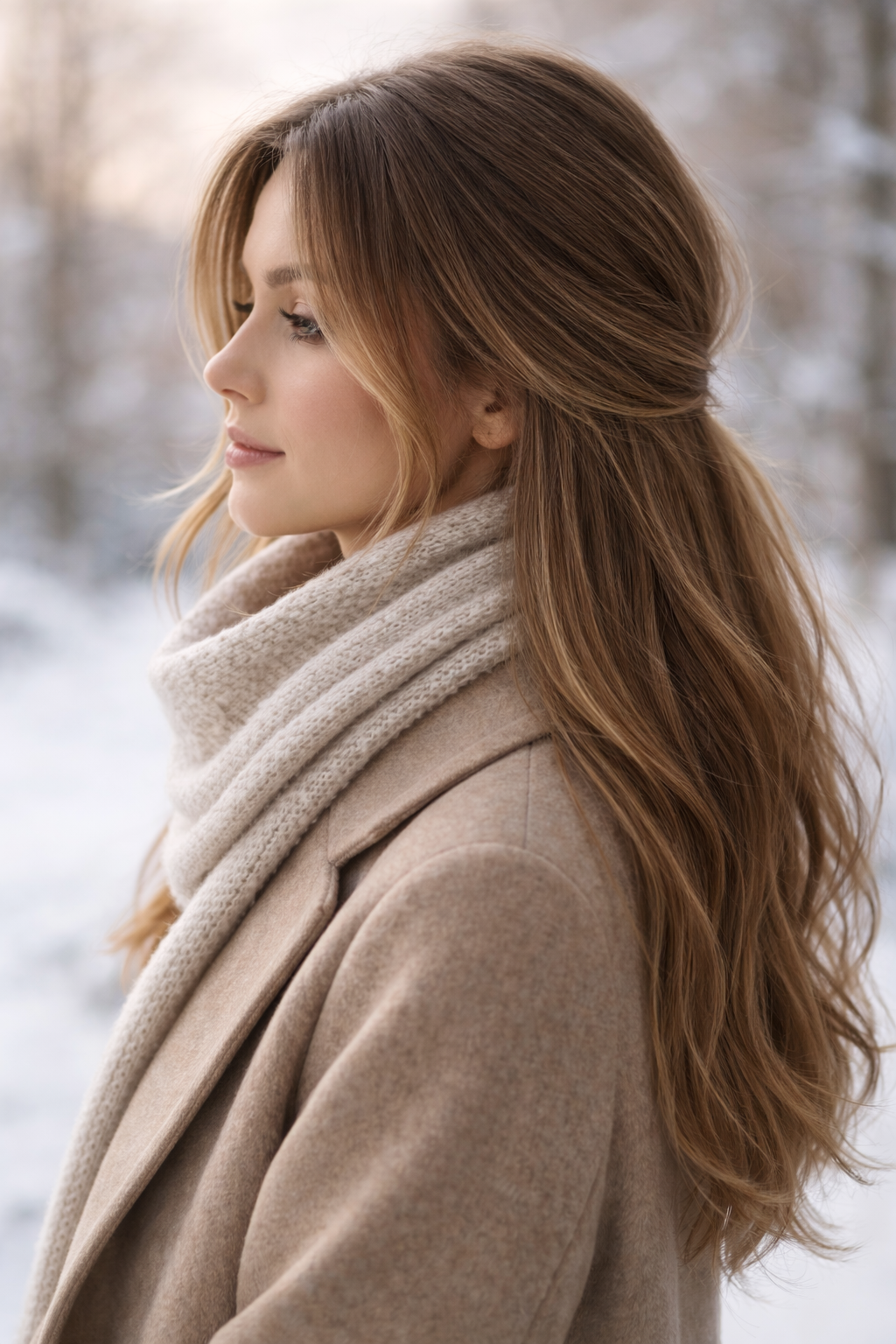 9 Winter Frisuren ohne Hitze Der Schal Look mit offenen Haaren
