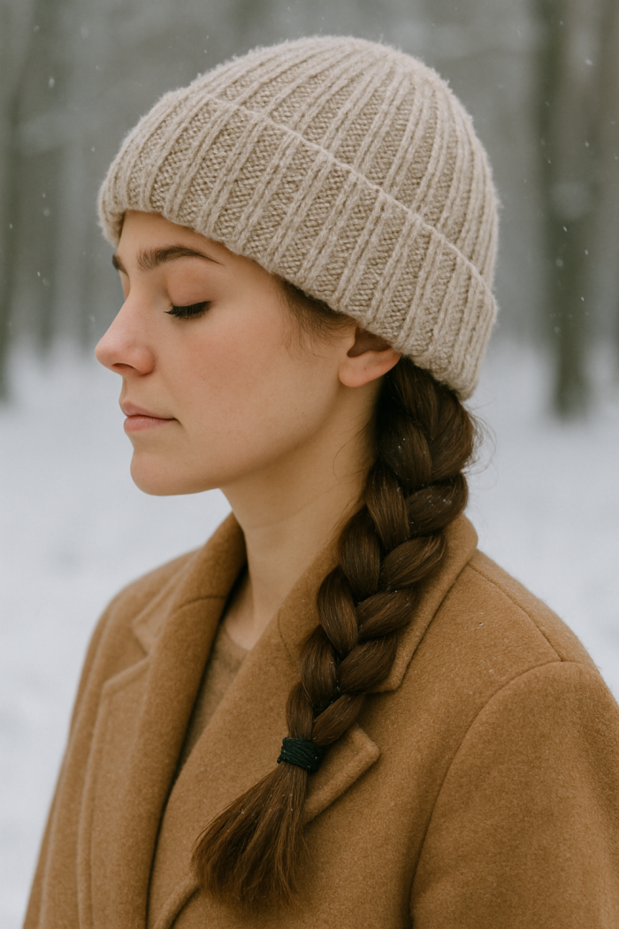 Tiefer Zopf als klassische Winter Frisur