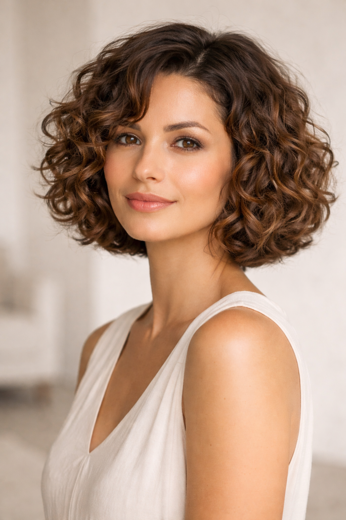 Platz 1 Der gestufte Bob für lockige Haare mit natürlicher Leichtigkeit