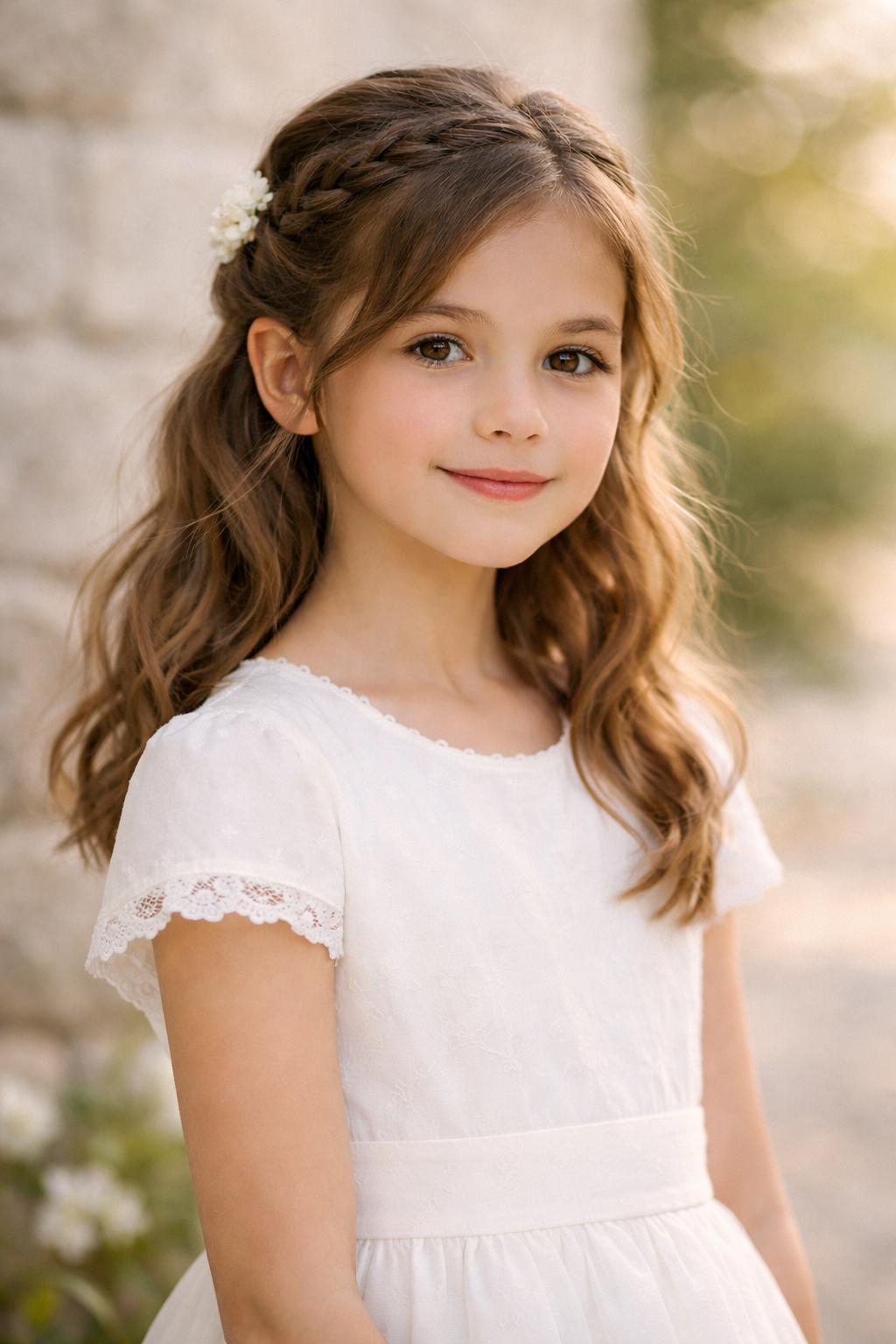 Platz 1 Kommunion Frisuren mit halboffenen Haaren klassisch und zeitlos