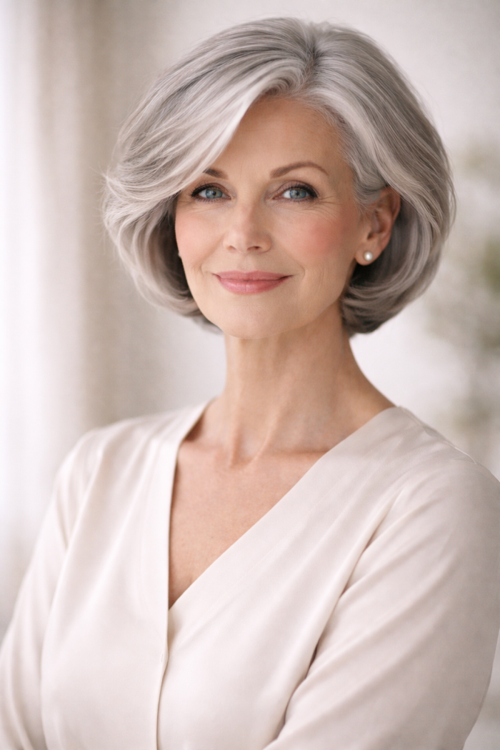 Platz 1 Weicher Bob Kurzschnitt als Königin der kurzen grauen frisuren ab 60
