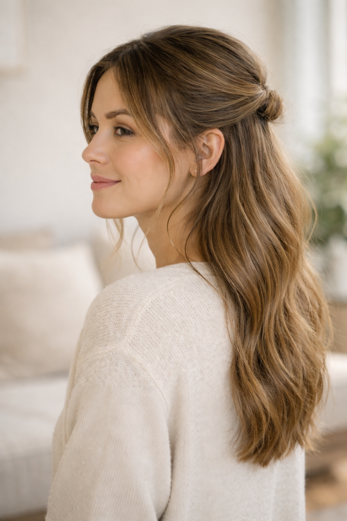 Platz 1 mühelose Half-up-Frisur mit lockerem Twist