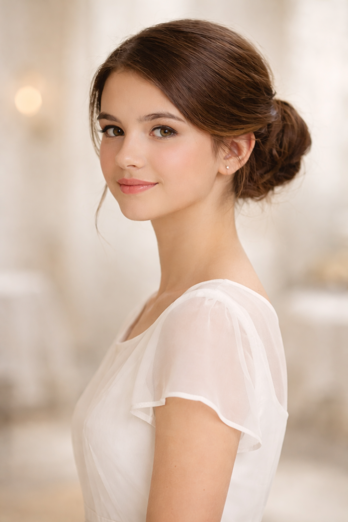 Platz 1 – Elegante Konfirmation Frisuren mit tiefem Dutt oder Chignon
