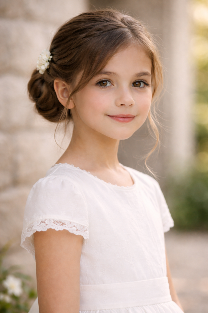 Platz 2 Kommunion Frisuren mit tiefem Dutt elegant und ruhig