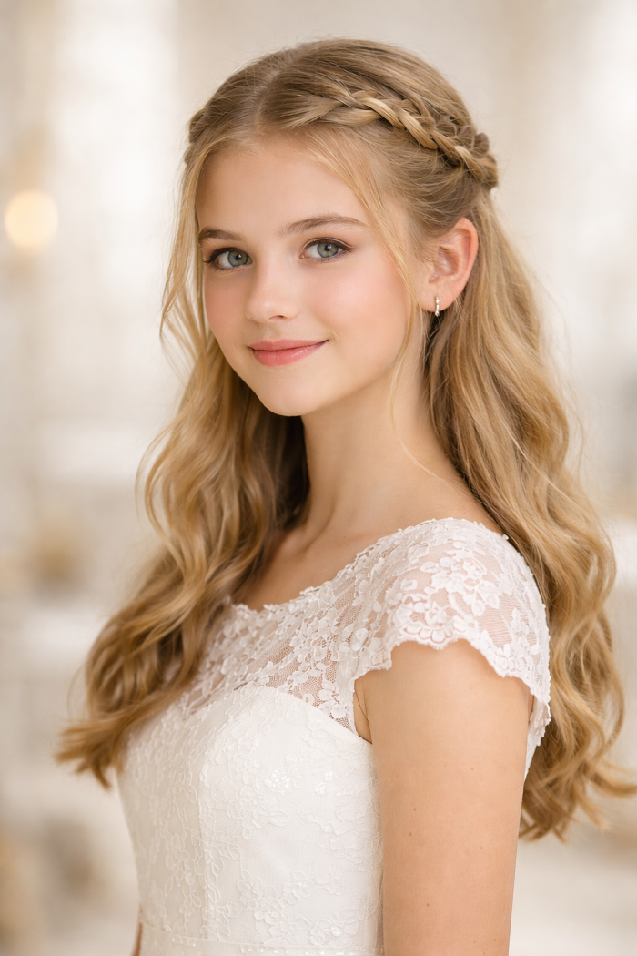 Platz 2 – Halb offene Konfirmation Frisuren mit Zopf oder Twist