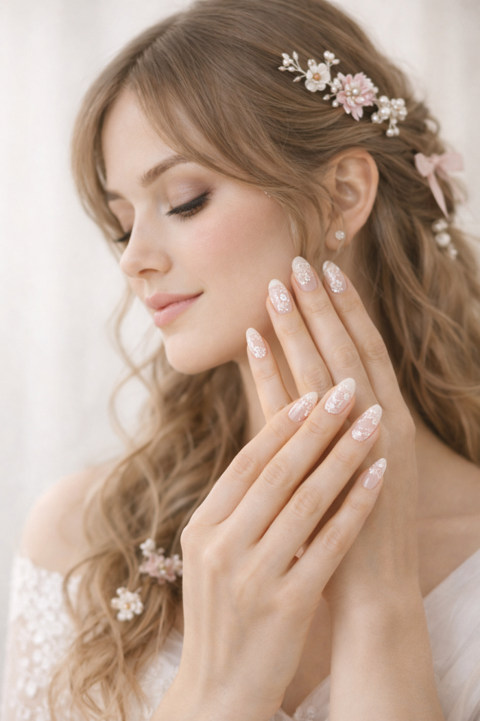 Platz 2 – Romantische Spitzen-Nägel & verspielte Haaraccessoires