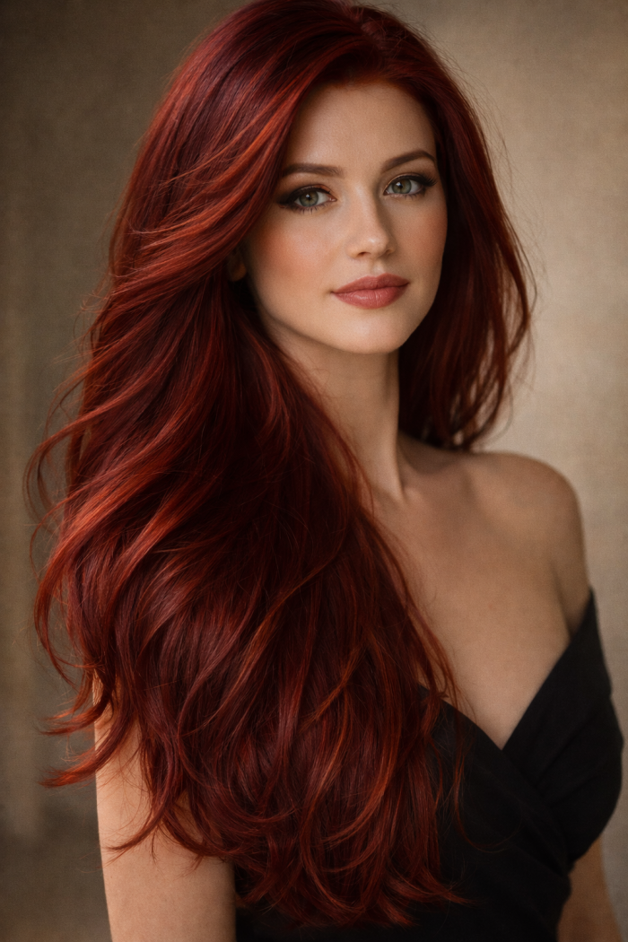 Platz 3 Dunkelrot und Burgunder für lange rote Haare