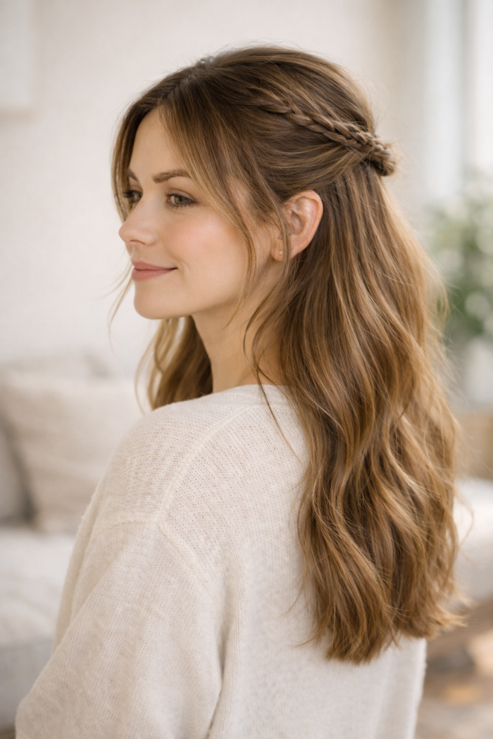 Platz 3 mühelose Half-up-Frisur mit feinem Zopf 