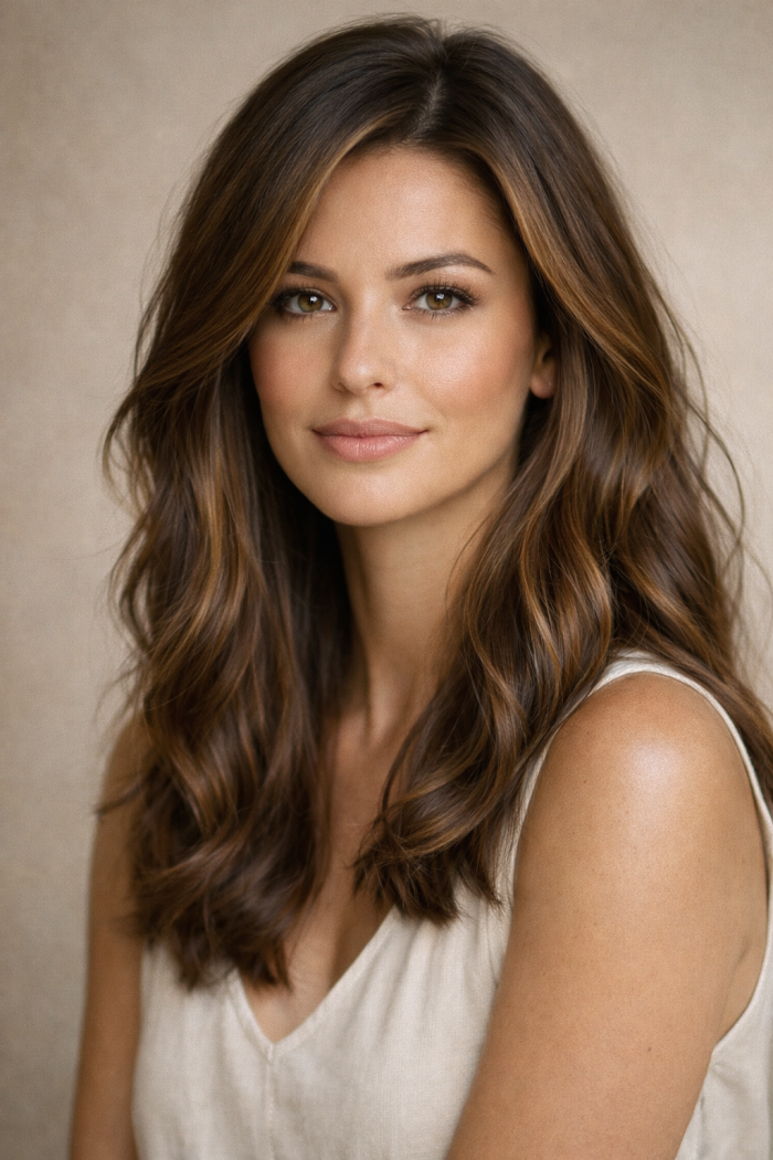 Platz 1 Brünette Haare mit Strähnen natürlich und harmonisch