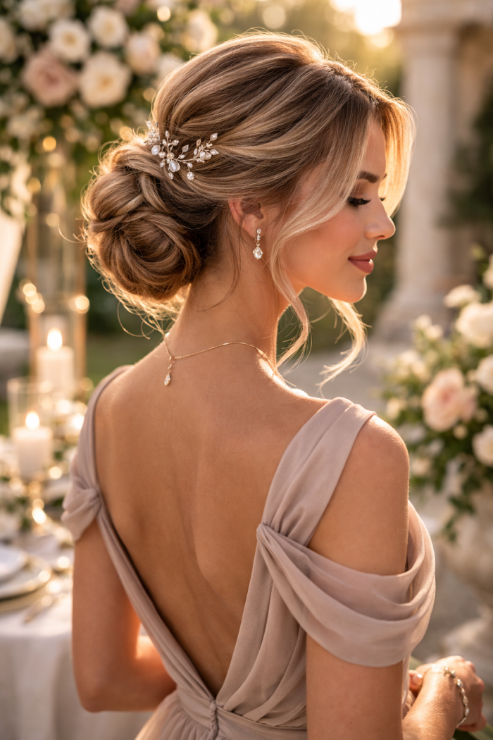 Platz 2 Brautjungfern Frisuren mit eleganter Hochsteckfrisur für zeitlose Klasse