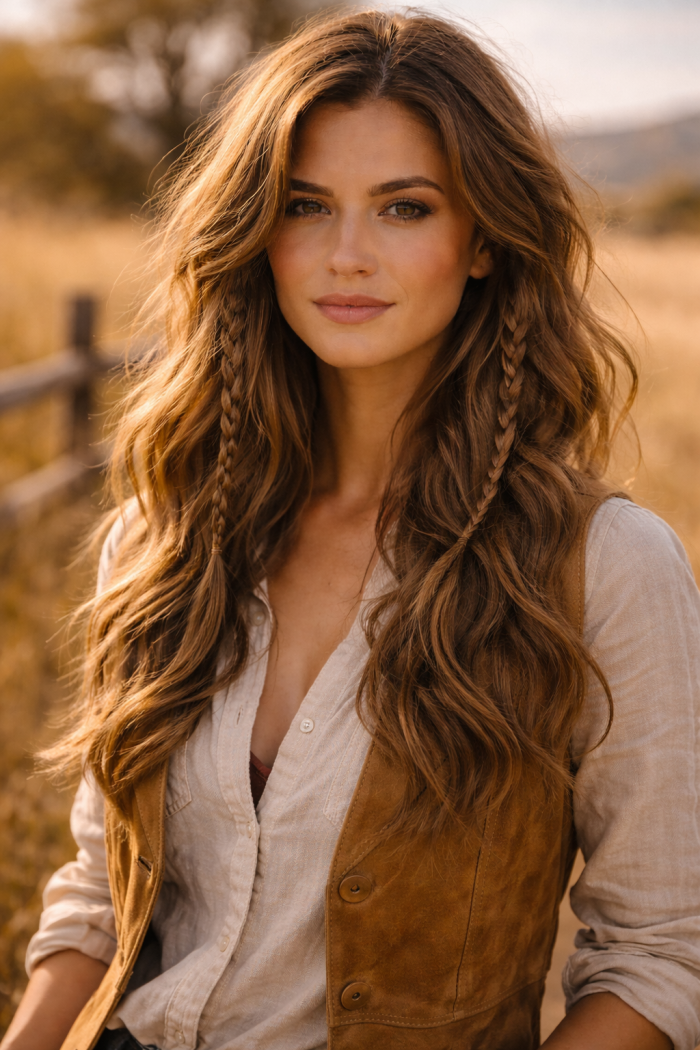 Platz 2 Cowgirl Frisur mit Flechte Lässig Wild und Feminin