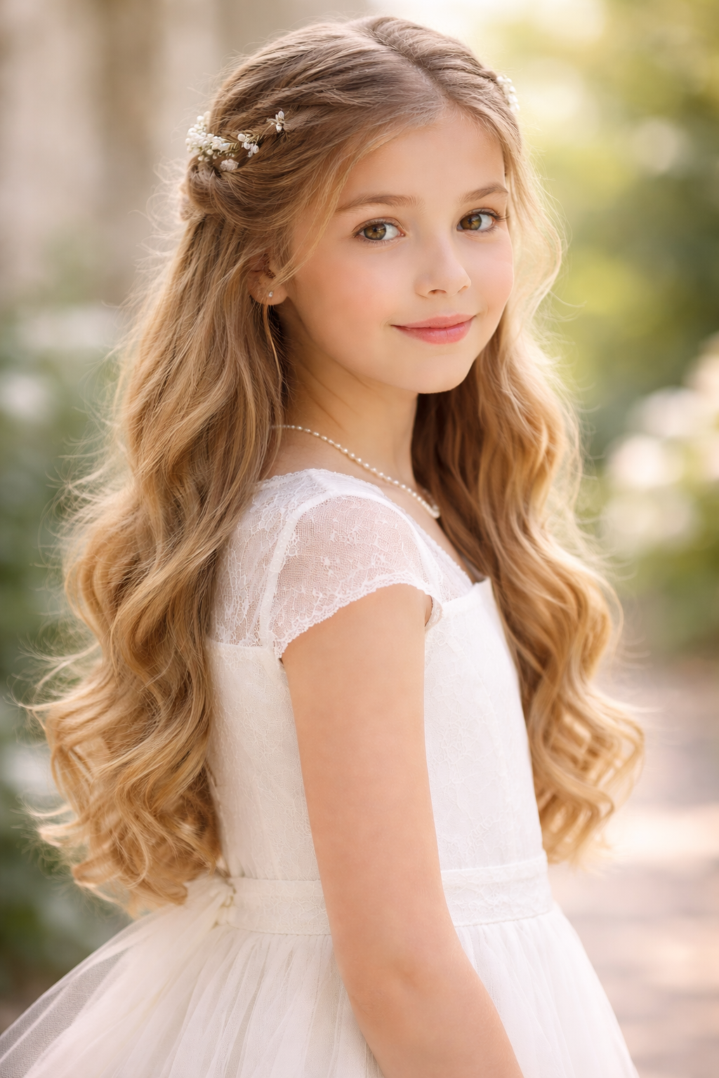 Platz 2 Geflochtene Erstkommunion Frisur mit halb offenem Haar