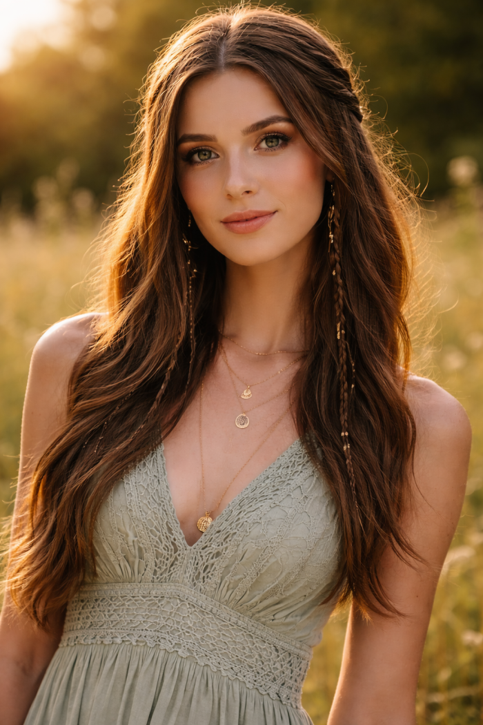 Platz 2 Hippie Frisur mit Geflochtenen Details und Mittelscheitel