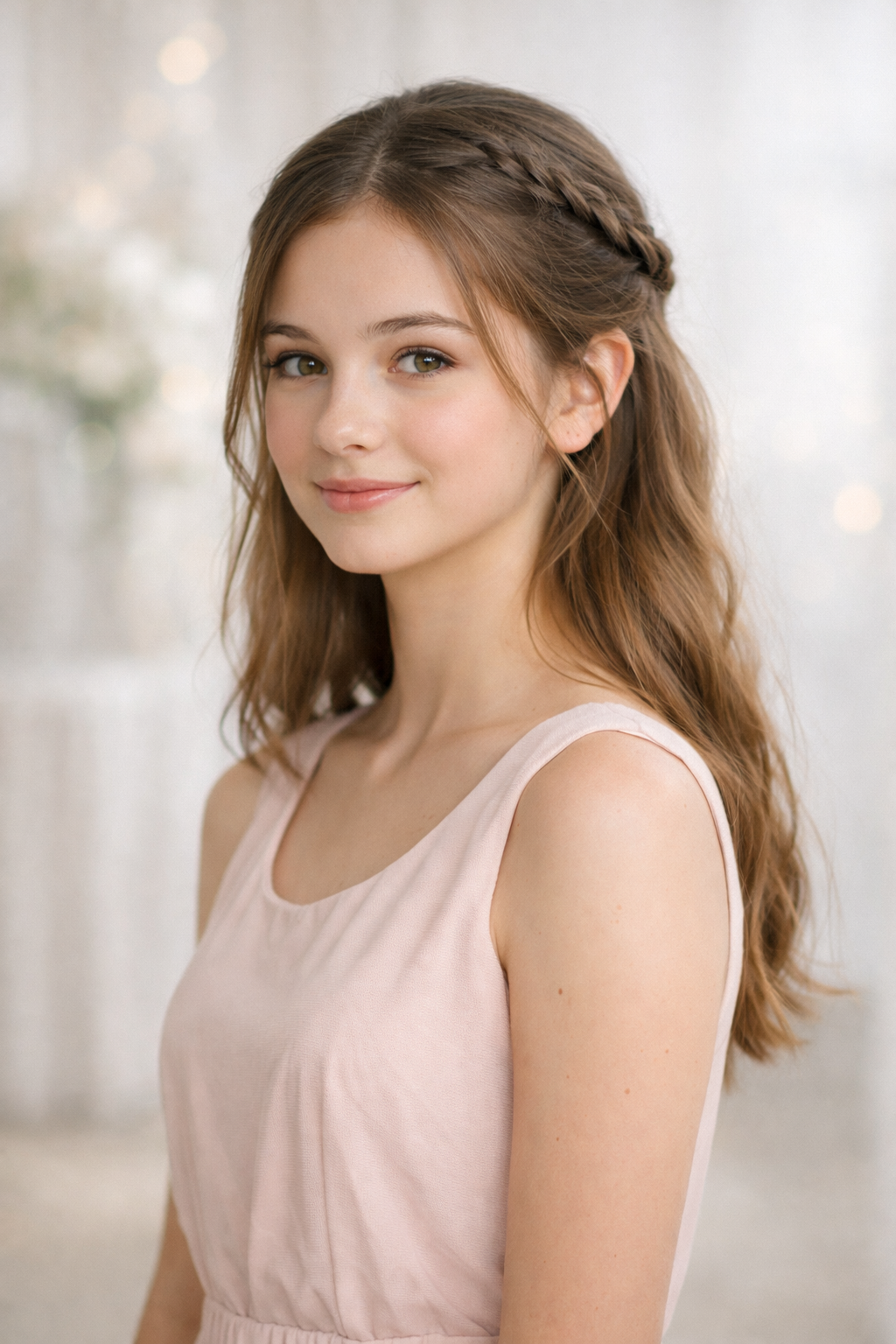 Platz 2 Jugendweihe Frisuren Halb offen mit Flechtelementen für romantische Leichtigkeit