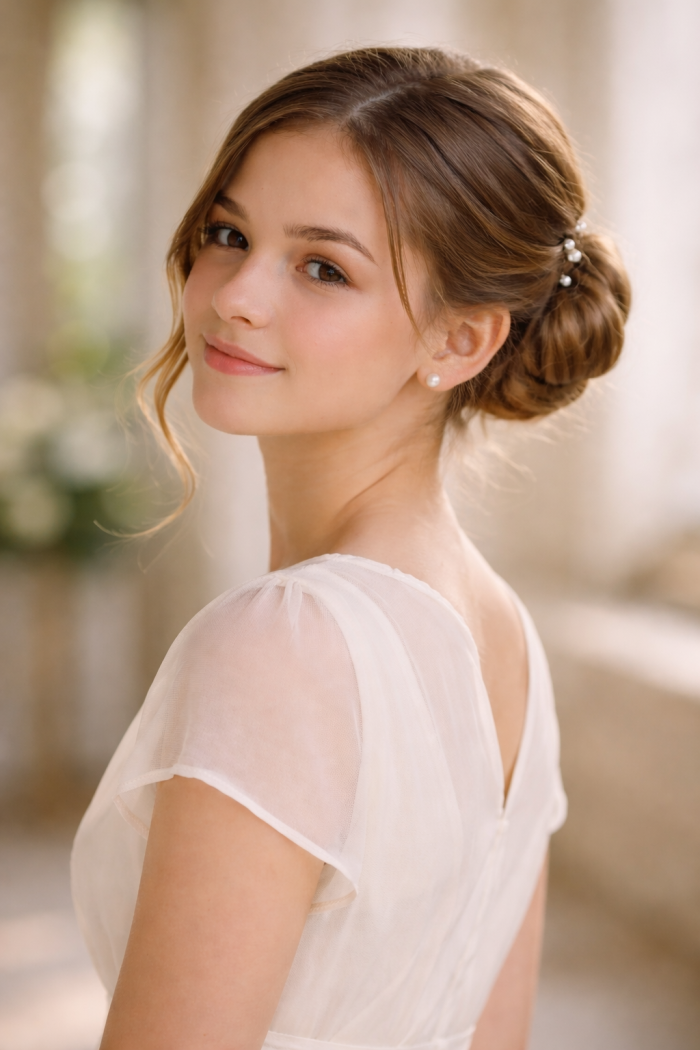 Platz 2 Konfirmations Frisuren mit elegantem Dutt für klassische Schönheit