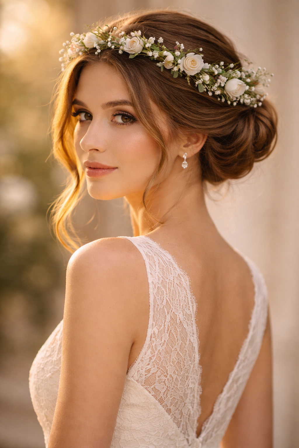 Platz 3 Blumenkranz Haare Mit Eleganter Hochsteckfrisur Für Glamouröse Momente