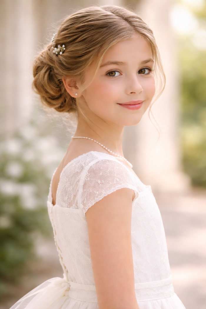 Platz 3 Elegante Hochsteck Erstkommunion Frisur für einen klassischen Look