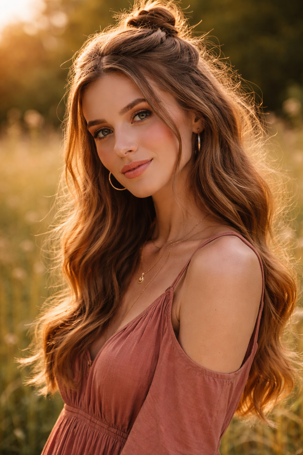 Platz 3 Hippie Frisur als Lockerer Half Bun im Boho Stil