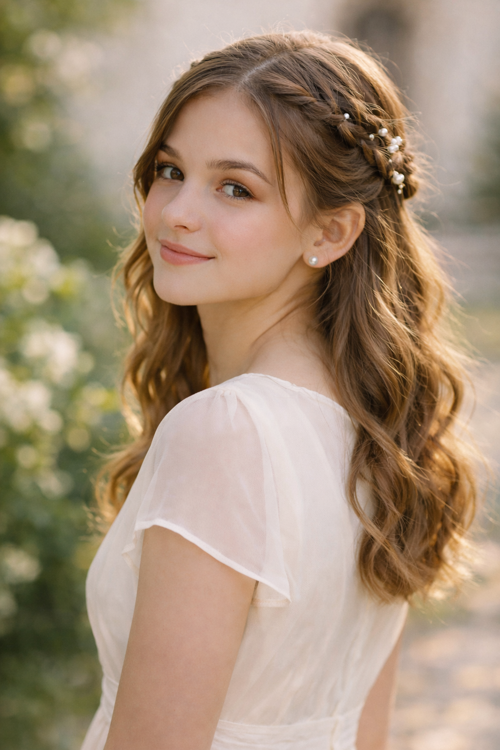 Platz 3 Konfirmations Frisuren mit sanften Flechtelementen für romantische Akzente