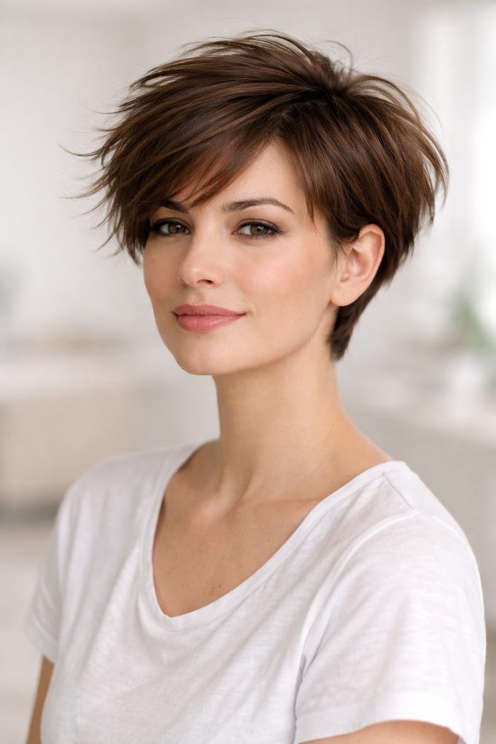 Platz 3 Kurzhaarschnitt für feines Haar Der fransige Pixie mit Bewegung