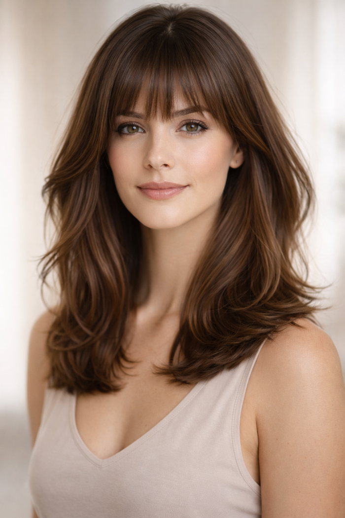 Platz 3 Schulter lange Haare Frisuren mit Pony modern und ausdrucksstark