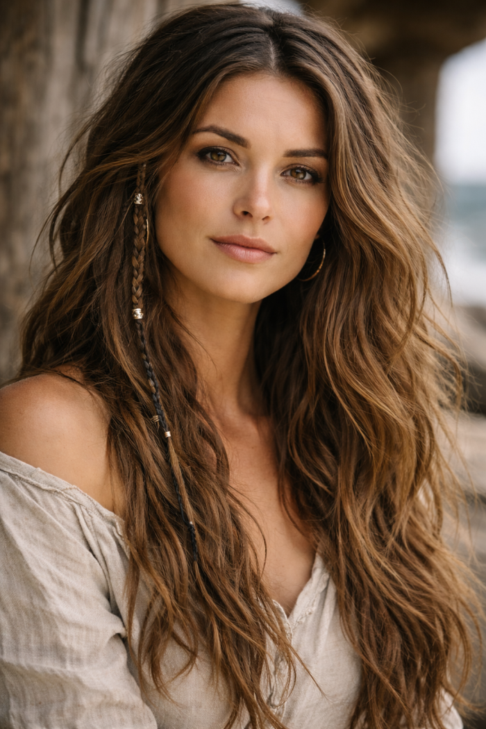 Platz 3 – Piraten Frisur Damen mit offenen Wellen und Lederdetails