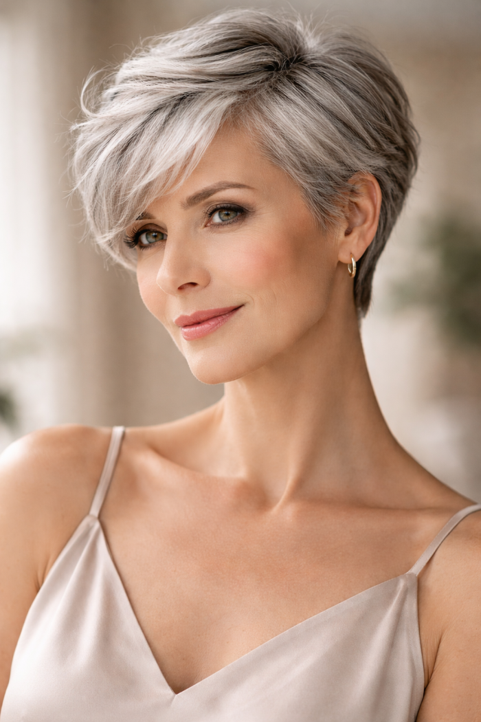 Platz 1 Frisuren kurze graue Haare als Moderner Pixie Cut
