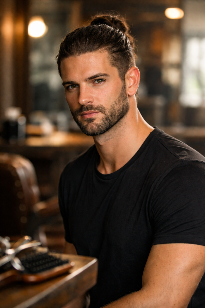 Platz 1 Long Hair Men Style mit modernem Man Bun