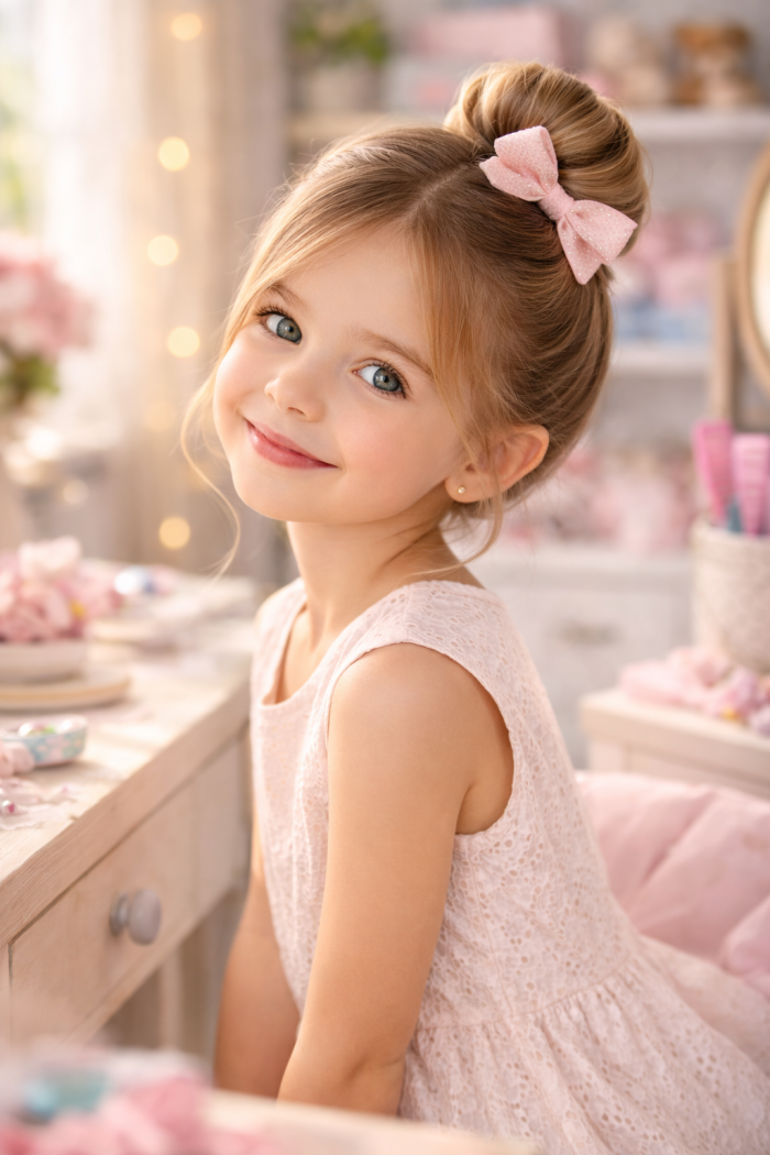 Platz 1 Mädchen Frisur mit süßem Dutt für modernen Style