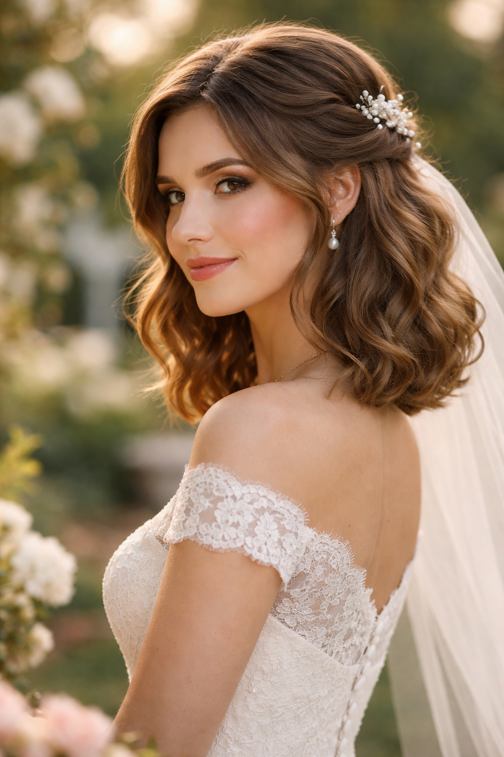 Platz 1 brautfrisur schulterlange haare Der romantische Half Up Look