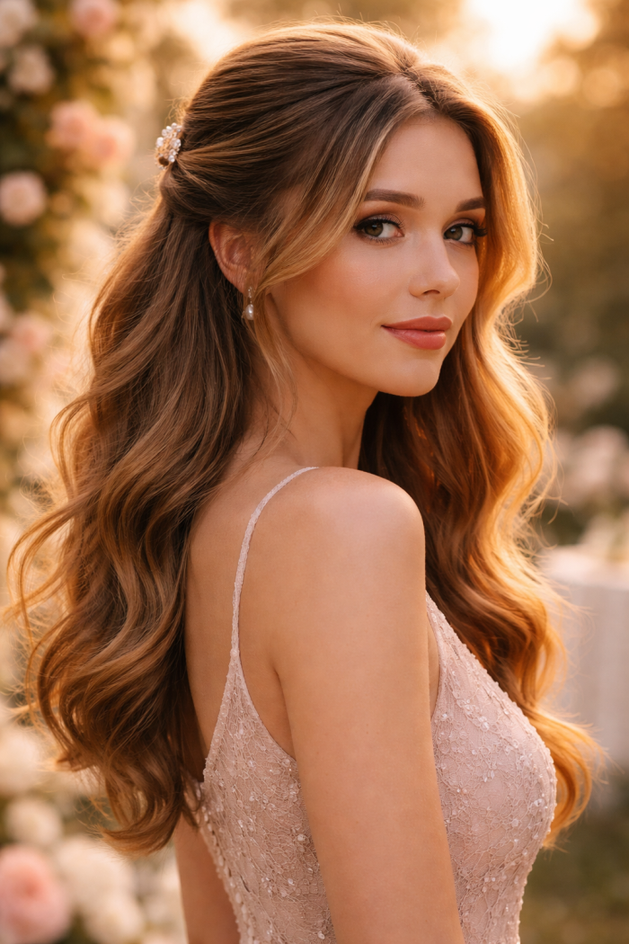 Platz 2 frisur frisuren hochzeit gast einfach Halb offen mit sanften Wellen