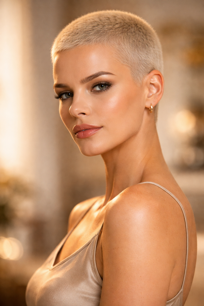 Platz 2 ganz kurze Haare Buzz Cut soft minimalistisch und mutig