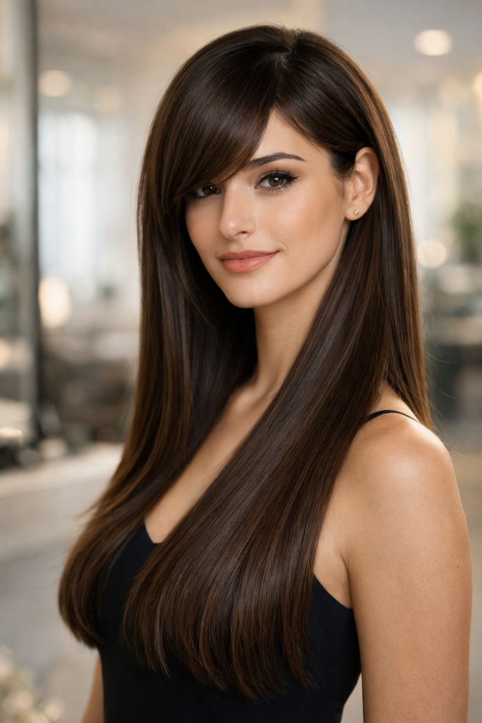 Platz 2 seitlicher pony lange haare Der elegante Sleek Style