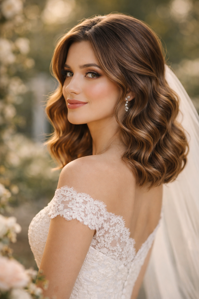 Platz 3 brautfrisur schulterlange haare Die offenen Wellen mit Glam Faktor