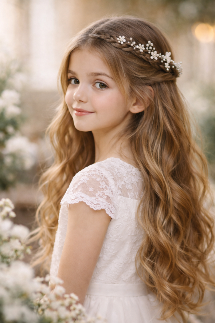 Platz 3 frisur kommunion lange haare Eleganter halboffener Zopf mit Details