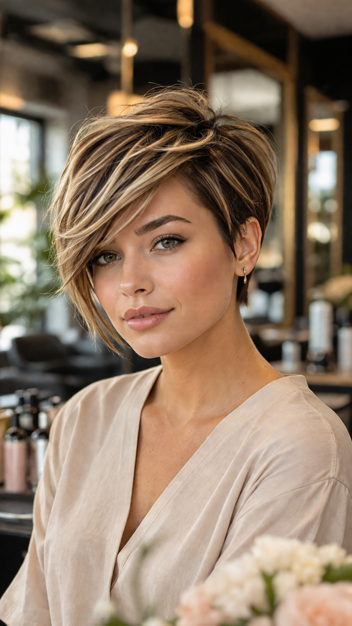 Platz 1 Der gestufte Long Pixie mit Seitenscheitel